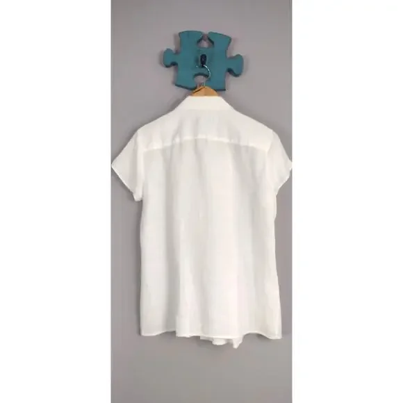 Talbots Women's Top 100% Linen Short Sleeve White Pleated Medium - Picture 10 of 11